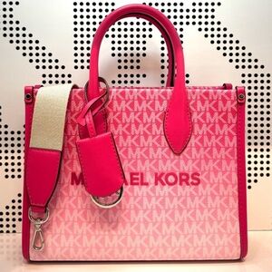Michael Kors Mirella Medium Ombré Logo Tote Bag Dragonfruit